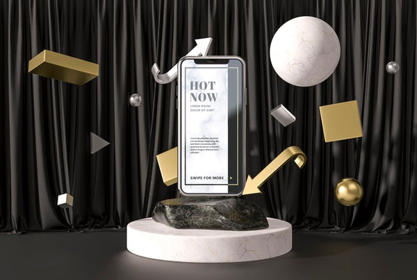 Free 3D Mock-Up Smartphone On A Marble And Holder Psd