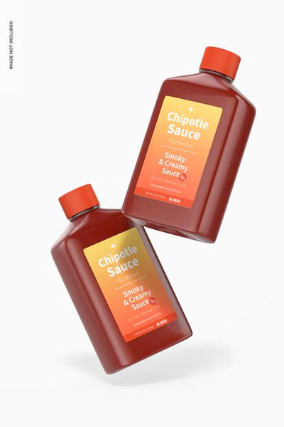 Free 4 Oz Chipotle Sauce Bottles Mockup, Floating Psd