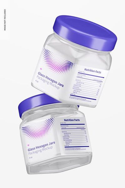 Free 4 Oz Glass Hexagon Jars Mockup, Falling Psd