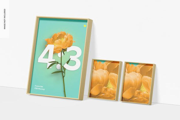 Free 4:3 Frame Set Mockup, Leaned Psd