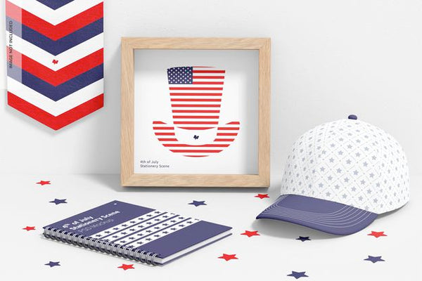 Free 4Th Of July Celebration Stationery Scene Mockup, Right View Psd