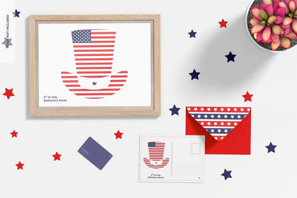 Free 4Th Of July Celebration Stationery Scene Mockup, Top View Psd