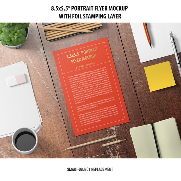 Free 5.5X8.5'' Portrait Flyer Mockup Psd