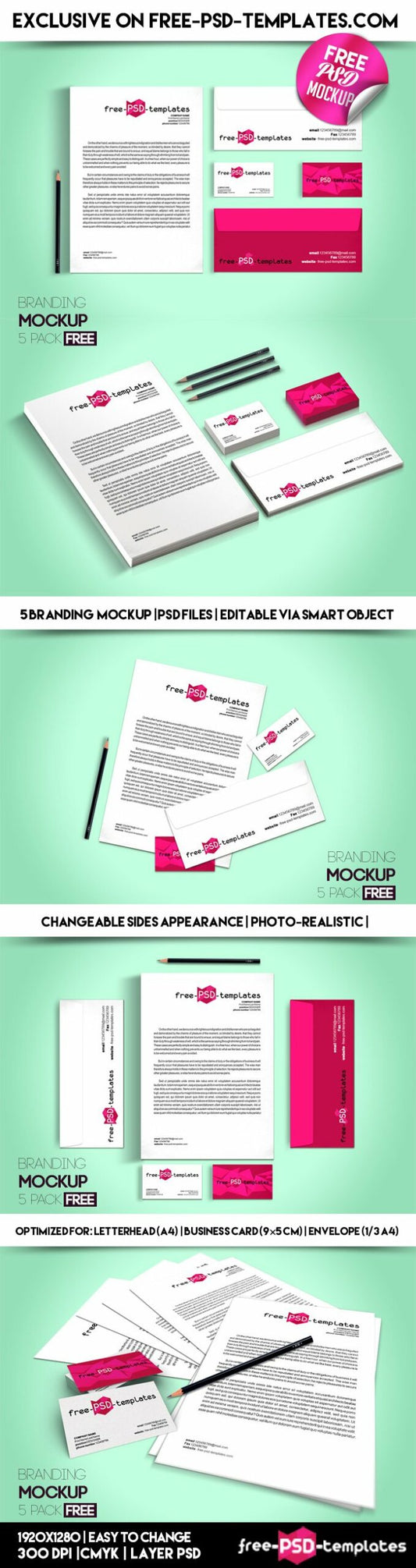 Free 5 Branding Mock-Up In Psd