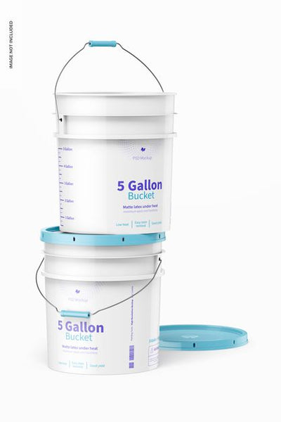 Free 5 Gallon Bucket Mockup, Stacked Psd