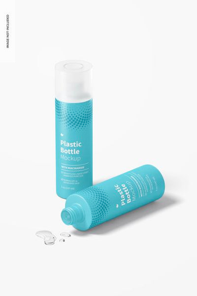 Free 5 Oz Plastic Bottles Mockup, Standing And Dropped Psd