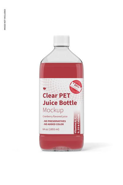 Free 64 Oz Clear Pet Juice Bottle Mockup, Front View Psd