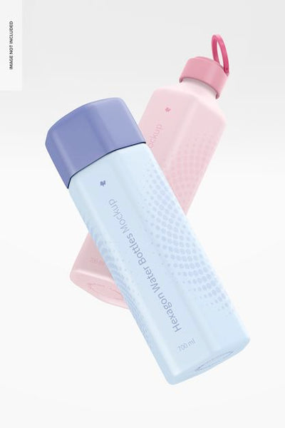 Free 700 Ml Hexagon Water Bottles Mockup, Floating Psd