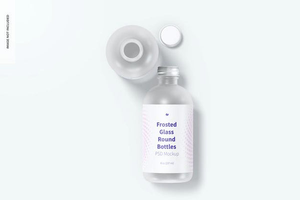 Free 8 Oz Frosted Glass Round Bottles Mockup Psd