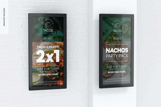 Free 86' Wall Digital Screens Mockup, Left View Psd