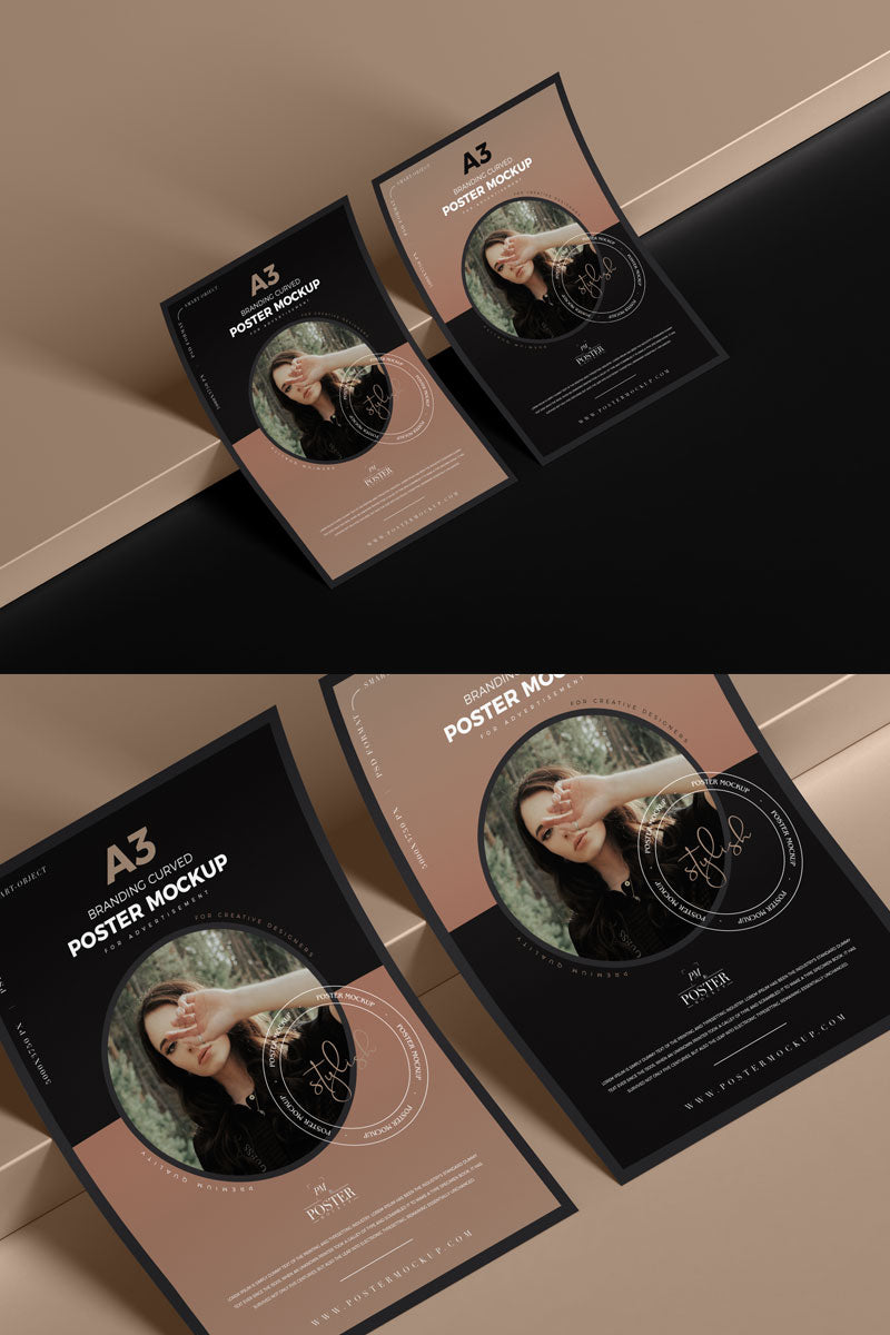 Free A3 Curved Paper Brand Poster Mockup
