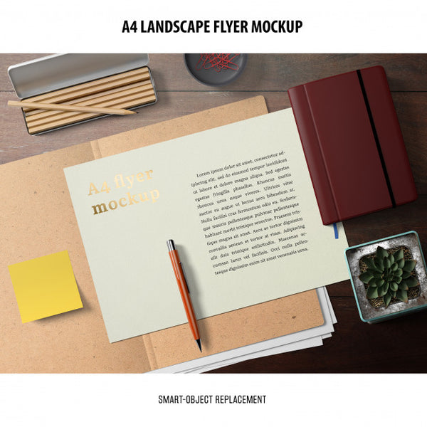 Free A4 Landscape Flyer Mockup Psd