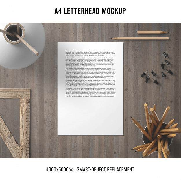 Free A4 Letterhead Mockup With Wooden Elements Psd
