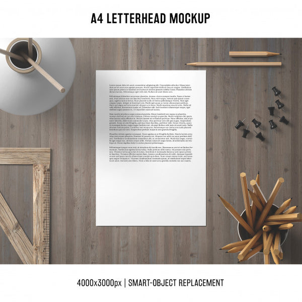 Free A4 Letterhead Mockup With Wooden Elements Psd