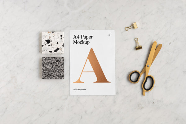 Free A4 Paper With Scissors Mockup