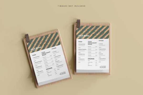 Free A4 Size Food Menus On A Wooden Board Mockup Psd