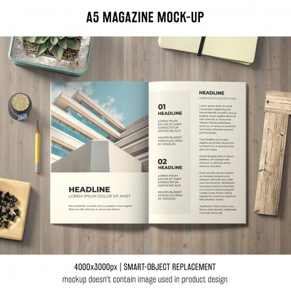 Free A5 Brochure Mockup On Table Psd