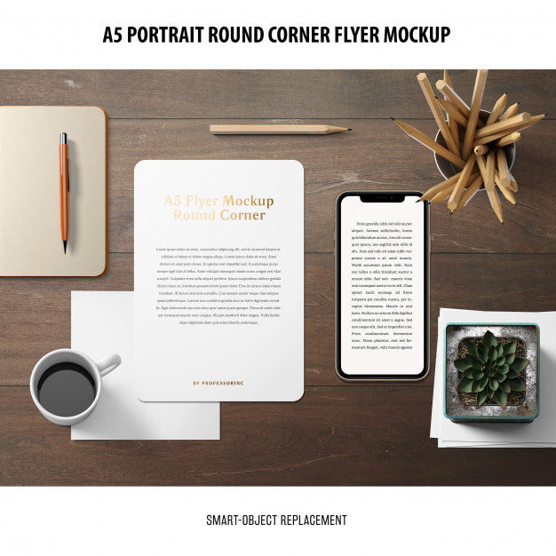 Free A5 Round Corner Flyer Mockup Psd