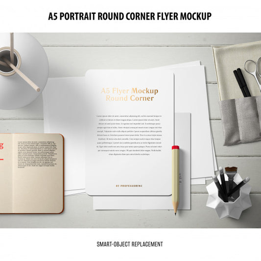 Free A5 Round Corner Flyer Mockup Psd