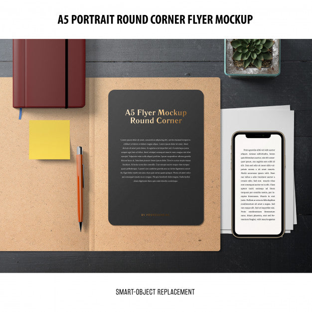 Free A5 Round Corner Flyer Mockup Psd