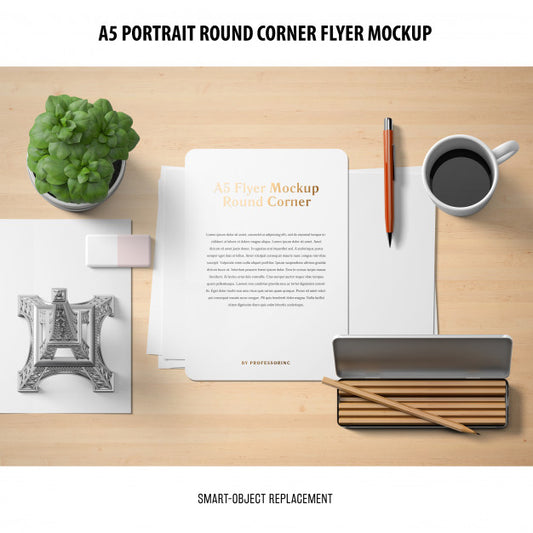 Free A5 Round Corner Flyer Mockup Psd