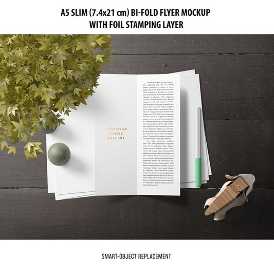 Free A5 Slim Bi-Fold Flyer Mockup Psd
