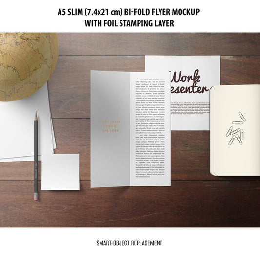 Free A5 Slim Bi-Fold Flyer Mockup Psd