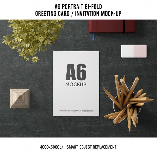 Free A6 Bi-Fold Greeting Card Mockup Psd
