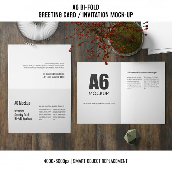 Free A6 Bi-Fold Invitation Card Mockup Psd