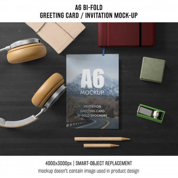 Free A6 Bi-Fold Invitation Card Template With Headphones Psd