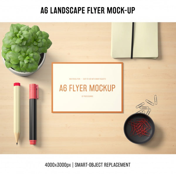 Free A6 Landscape Flyer Mock-Up Psd