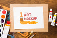 Free Above View Artist Desk With Watercolors Psd