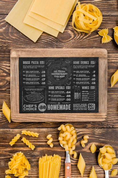 Free Above View Menu And Pasta Arrangement Psd