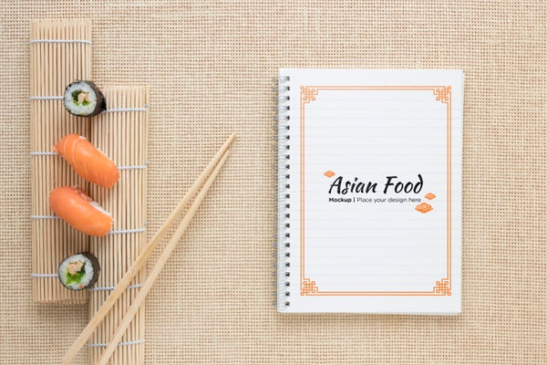 Free Above View Sushi With Chopsticks Psd