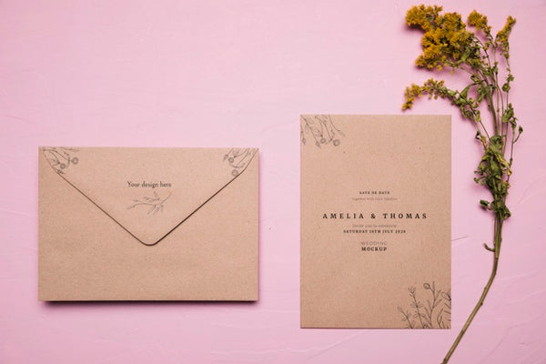 Free Above View Wedding Invitation Mock-Up Psd