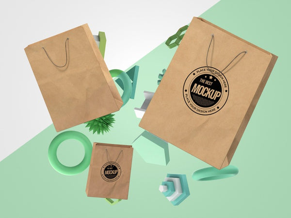 Free Abstract Mock-Up Merchandise With Shopping Bags Psd