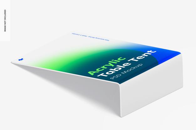 Free Acrylic Table Tent Mockup, Isometric View Psd