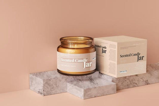 Free Amber Glass Candle Jar And Box Mockup Psd