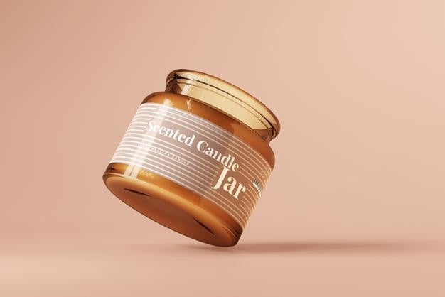 Free Amber Glass Candle Jar Mockup Psd