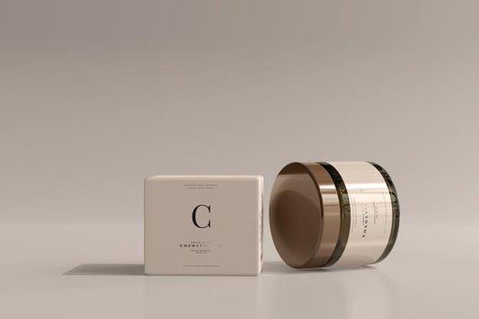 Free Amber Glass Cosmetic Jar And Box Mockup Psd