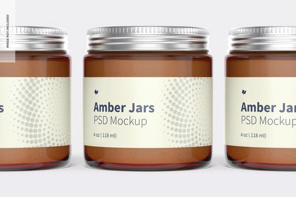 Free Amber Jars With Metallic Cap Mockup, Close Up Psd