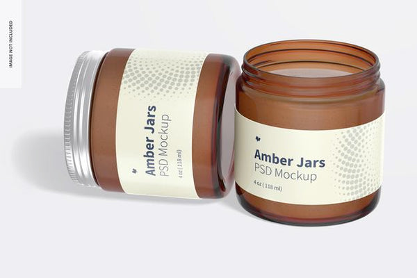 Free Amber Jars With Metallic Cap Mockup Psd