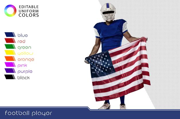 Free American Football Player With Several Colorful Uniforms Psd