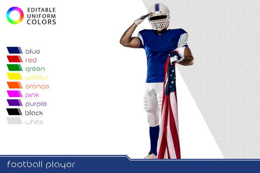 Free American Football Player With Several Colorful Uniforms Psd