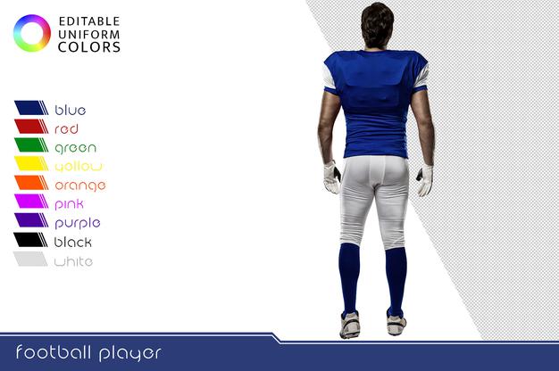 Free American Football Player With Several Colorful Uniforms Psd
