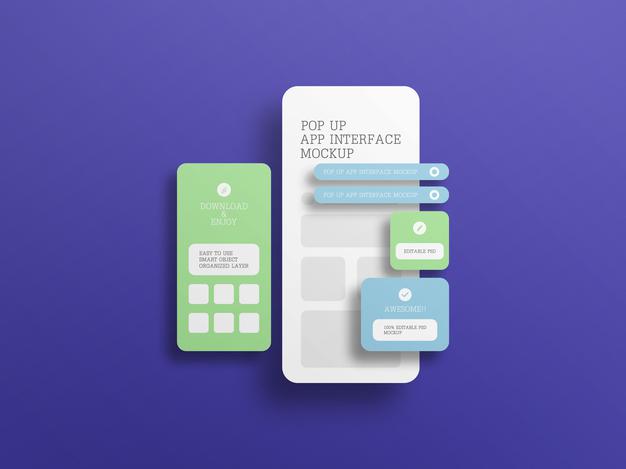 Free App Interface With Pop Up Screen Mockup Psd