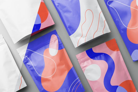 Free Arrangement Of Colorful Mock-Up Doypack Psd
