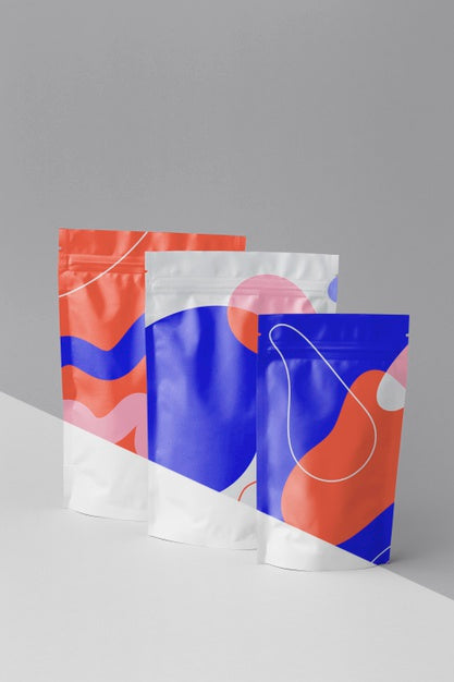 Free Arrangement Of Colorful Mock-Up Doypack Psd