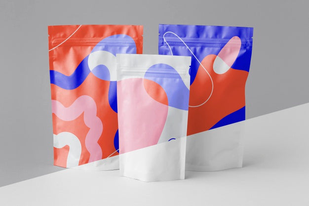Free Arrangement Of Colorful Mock-Up Doypack Psd