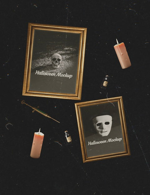 Free Arrangement Of Horror Character Frames And Candlelight Psd